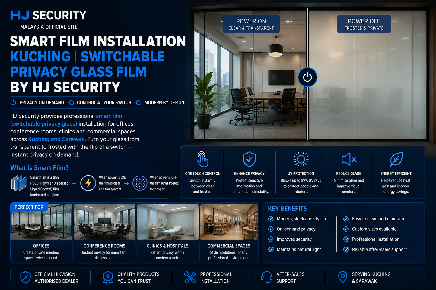Smart Film Installation Kuching | Switchable Privacy Glass PDLC Film