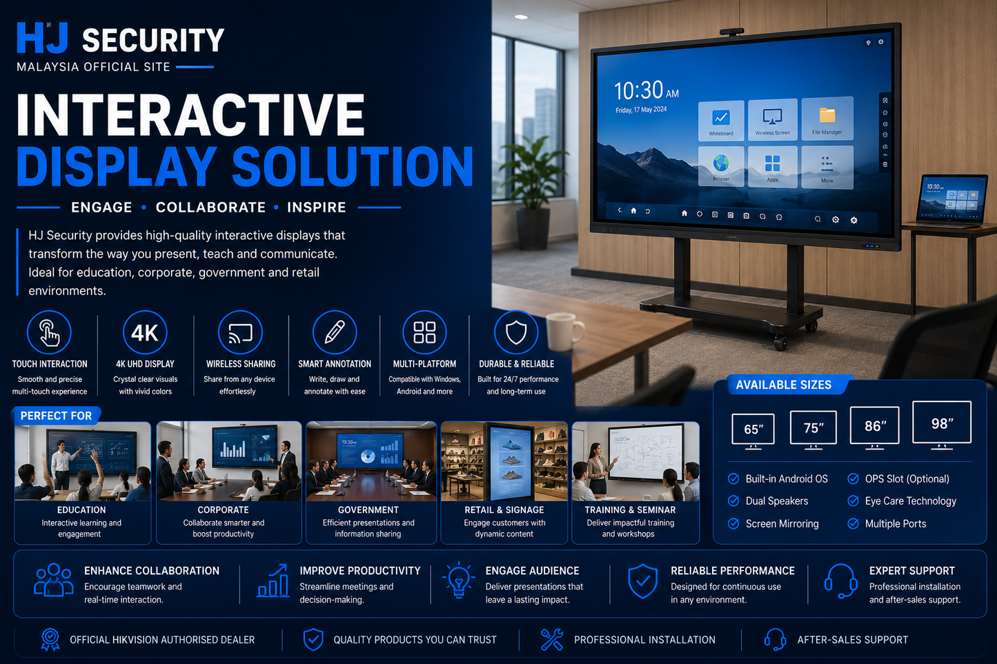 Interactive Display Installation Kuching | 4K Touch Screen Panel Classroom Meeting Room