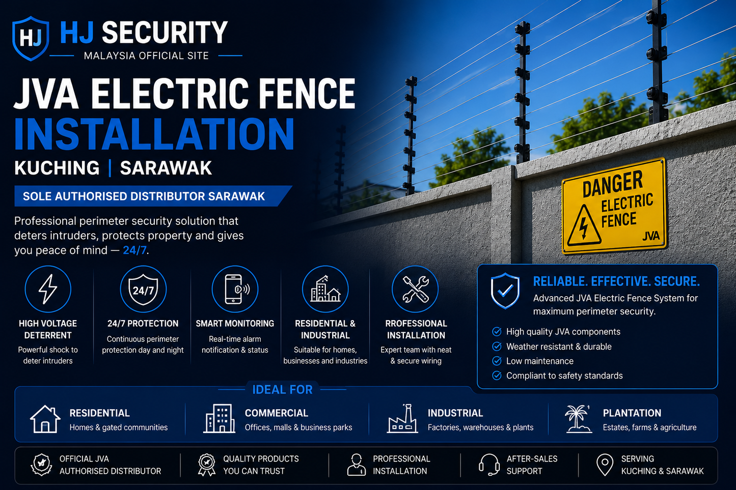 Electric Fence Installation Kuching | JVA Sole Authorised Installer Sarawak | HJ Security