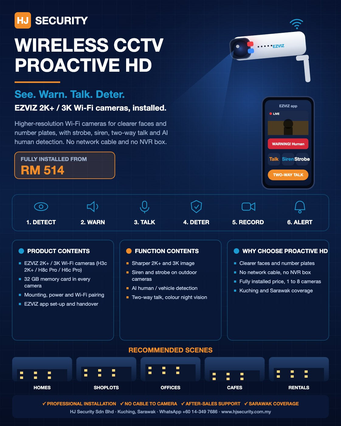 Wireless CCTV Proactive HD EZVIZ 2K+ 3K package Kuching