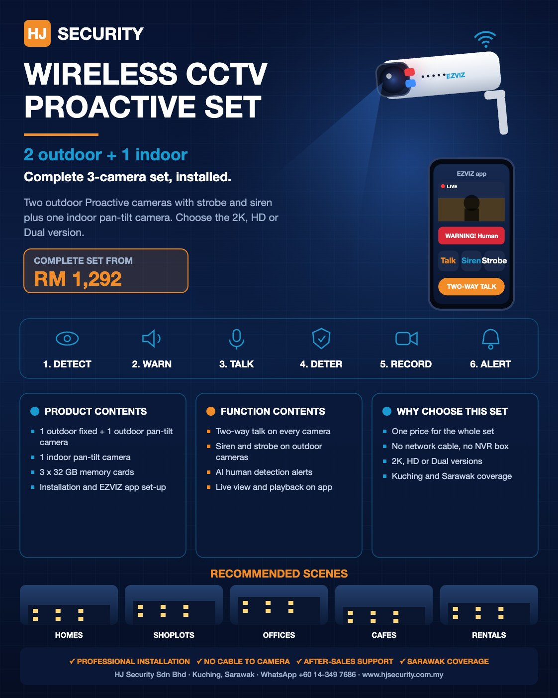 Wireless CCTV Proactive Set 2 outdoor 1 indoor Kuching