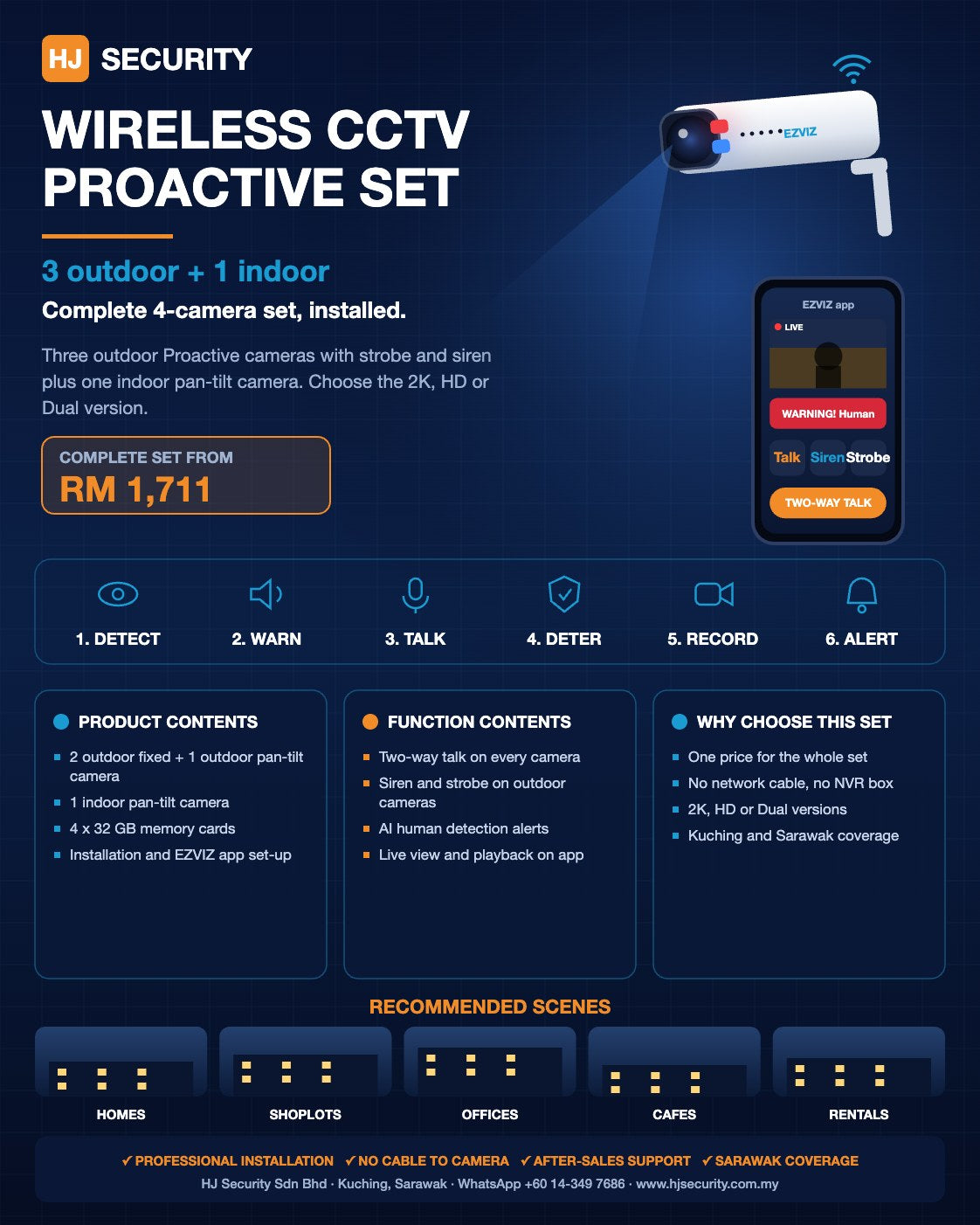 Wireless CCTV Proactive Set 3 outdoor 1 indoor Kuching
